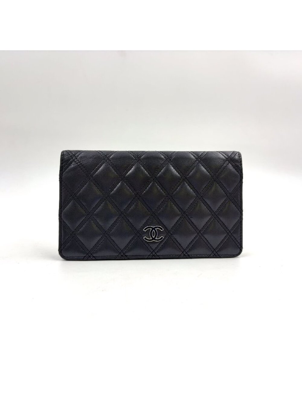 Chanel Quilted Lambskin Black Bifold Wallet Silver